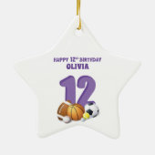 名前をカスタムするガール12誕生日スポーツボール セラミックオーナメント (裏面)