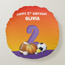 名前をカスタムするガール2ndバースデースポーツボール ラウンドクッション