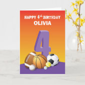 名前をカスタムするガール4thバースデースポーツボール カード (黄色い花)