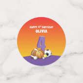 名前をカスタムするガール4thバースデースポーツボール コンフェッティ (スモール正面)