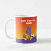 名前をカスタムするガール4thバースデースポーツボール コーヒーマグカップ (左)