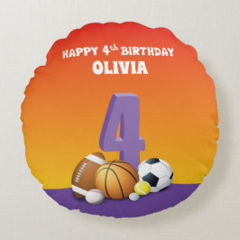 名前をカスタムするガール4thバースデースポーツボール ラウンドクッション