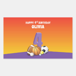 名前をカスタムするガール4thバースデースポーツボール 長方形シール