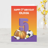 名前をカスタムするガール5th誕生日スポーツボール カード (黄色い花)