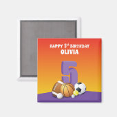 名前をカスタムするガール5th誕生日スポーツボール マグネット (正面/裏面)