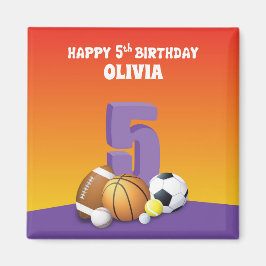 名前をカスタムするガール5th誕生日スポーツボール マグネット