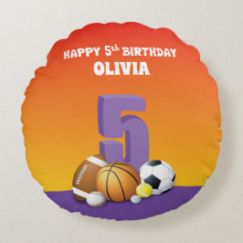 名前をカスタムするガール5th誕生日スポーツボール ラウンドクッション