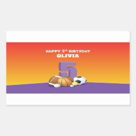 名前をカスタムするガール5th誕生日スポーツボール 長方形シール