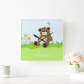 名前をカスタムするキッズウォールクロック スクエア壁時計 (ホーム)