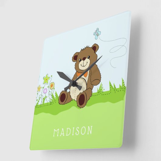 名前をカスタムするキッズウォールクロック スクエア壁時計 (傾斜)