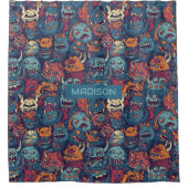 名前をカスタムするキッズモンスターパターン シャワーカーテン (正面)