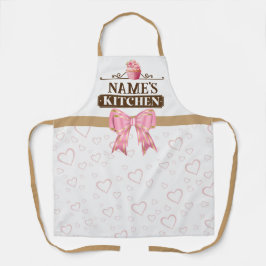 名前をカスタムするキッチンと水彩桃色カップケーキ エプロン