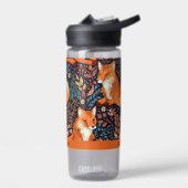 名前をカスタムするキツネとリーフパターン ウォーターボトル (左面)