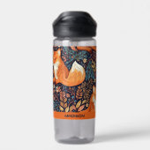 名前をカスタムするキツネとリーフパターン ウォーターボトル (背面)