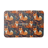 名前をカスタムするキツネとリーフパターン バスマット (正面)