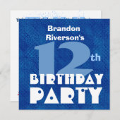 名前をカスタムするキモダンッズ12誕生日ブルーC358 招待状 (正面/裏面)