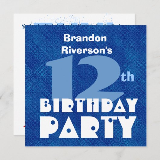 名前をカスタムするキモダンッズ12誕生日ブルーC358 招待状 (正面/裏面)