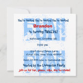 名前をカスタムするキモダンッズ12誕生日ブルーC358 招待状 (裏面)