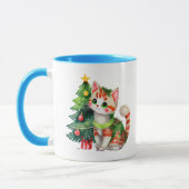 名前をカスタムするキャットグリーンブルーホットチョコレート マグカップ (左)