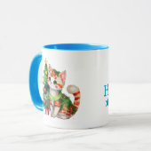 名前をカスタムするキャットグリーンブルーホットチョコレート マグカップ (正面左)