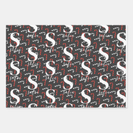 名前をカスタムするキャンディーケーンクリスマスレッドグリーンブラック ラッピングペーパーシート