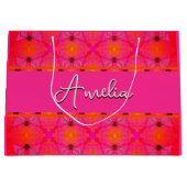 名前をカスタムするキュートガーリーオレンジ&ピンク ラージペーパーバッグ (正面)