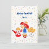 名前をカスタムするキュートティーパーティー誕生日 招待状 (スタンド正面)