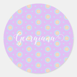 名前をカスタムするキュートパステルレインボーブルセイズパターン ラウンドシール