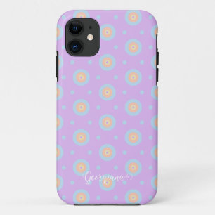 名前をカスタムするキュートパステルレインボーブルセイズパターン iPhone 11 ケース