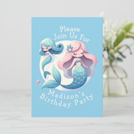 名前をカスタムするキュートマーメイドテーママジカル誕生日 招待状 (スタンド正面)
