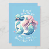 名前をカスタムするキュートマーメイドテーママジカル誕生日 招待状 (正面/裏面)