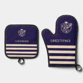 名前をカスタムするキングオブザグリルネイビー 鍋つかみ&鍋敷きセット (正面)