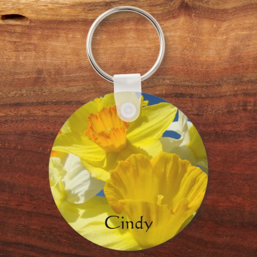 名前をカスタムするキーチェーンイエローダッフォディル花 キーホルダー (正面)