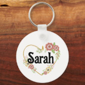 名前をカスタムするキーチェーンハートフラワーリースパーソナル キーホルダー (正面)