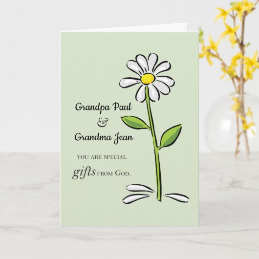 名前をカスタムするギフト神からのデイジー祖父母の日 カード (黄色い花)