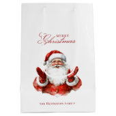 名前をカスタムするクラシックサンタクロースメリークリスマス ミディアムペーパーバッグ (裏面)
