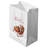 名前をカスタムするクラシックサンタスリーメリークリスマス ミディアムペーパーバッグ (正面アングル)