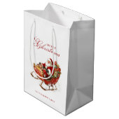 名前をカスタムするクラシックサンタスリーメリークリスマス ミディアムペーパーバッグ (裏面アングル)