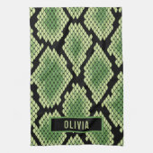 名前をカスタムするクラシックスネークアニマルプリントパターン キッチンタオル (縦)