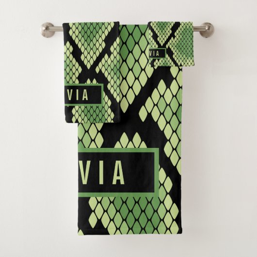 名前をカスタムするクラシックスネークアニマルプリントパターン バスタオルセット (インサイチュ)