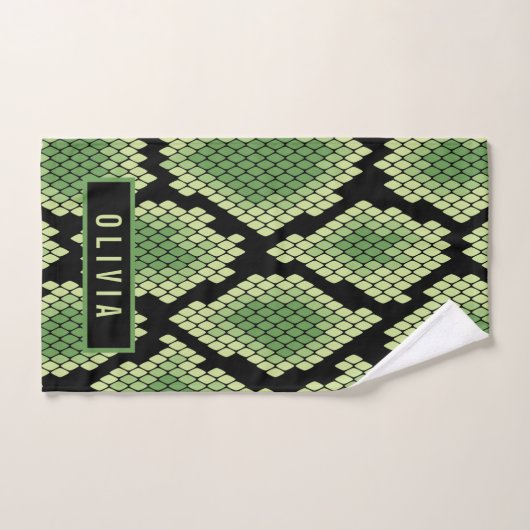 名前をカスタムするクラシックスネークアニマルプリントパターン バスタオルセット (ハンドタオル)