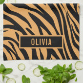 名前をカスタムするクラシックタイガーアニマルプリントパターン キッチンタオル (折り畳み)