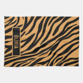 名前をカスタムするクラシックタイガーアニマルプリントパターン キッチンタオル (横)