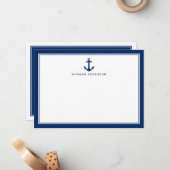 名前をカスタムするクラシックボートいかり航海のネイビーブルー ノートカード (正面/裏面インサイチュ)
