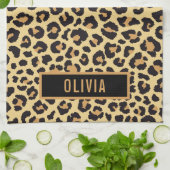 名前をカスタムするクラシックレオパードアニマルプリントパターン キッチンタオル (折り畳み)