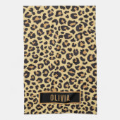 名前をカスタムするクラシックレオパードアニマルプリントパターン キッチンタオル (縦)