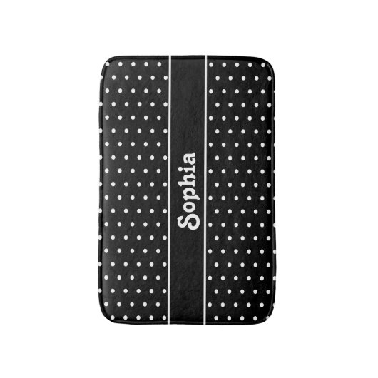 名前をカスタムするクラシック水玉模様白黒 バスマット (正面縦)