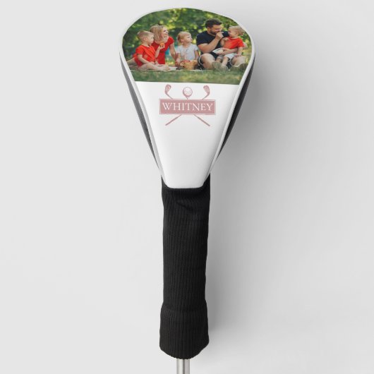 名前をカスタムするクラブとボールほこりっぽいバラ写真 ゴルフヘッドカバー (正面)