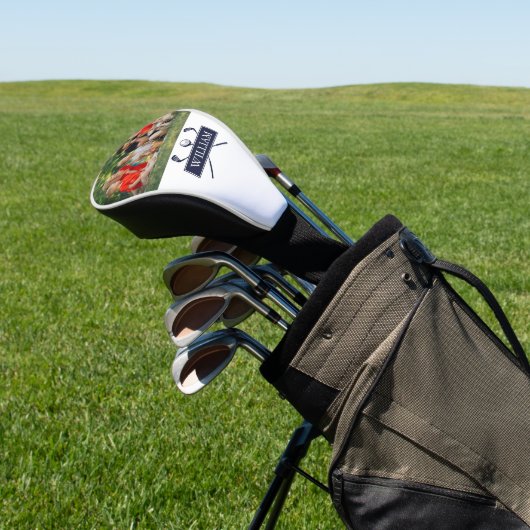 名前をカスタムするクラブとボールネイビーブルーフォト ゴルフヘッドカバー (インサイチュ)