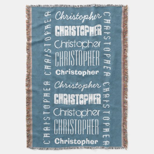 名前をカスタムするクリストファーか一流の青A11 スローブランケット (正面縦)